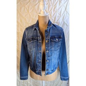 Women's‎ Dark Blue Trucker Jean Jacket Zipper & Button Closure Size Small
